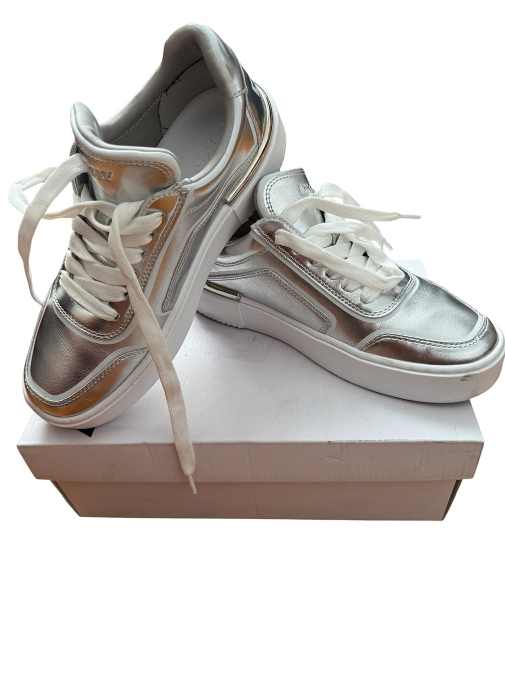 DKNY Baylor Silver Sneakers, Size 8